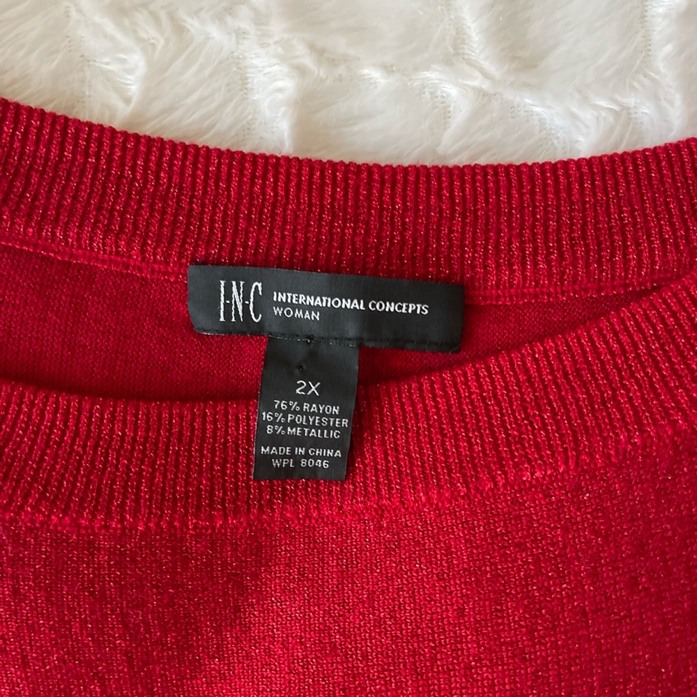I.N.C International Concepts plus size cherry red shimmering sweater. Size (2X). - Picture 2 of 4